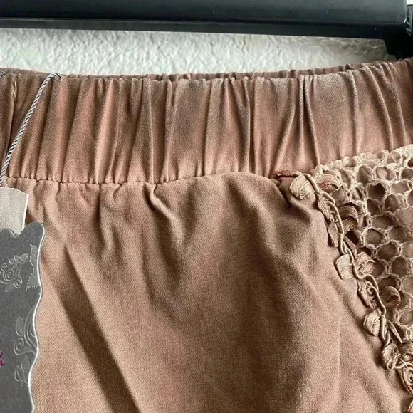 🆕Pretty Angel Coffee Lace-Accent Wide-Leg Linen Blend Pants S🆕 - Picture 8 of 12